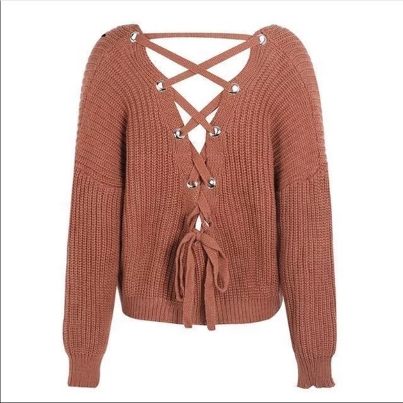 New! Chunky knit sweater -lace up back! 💕 - Picture 6 of 7